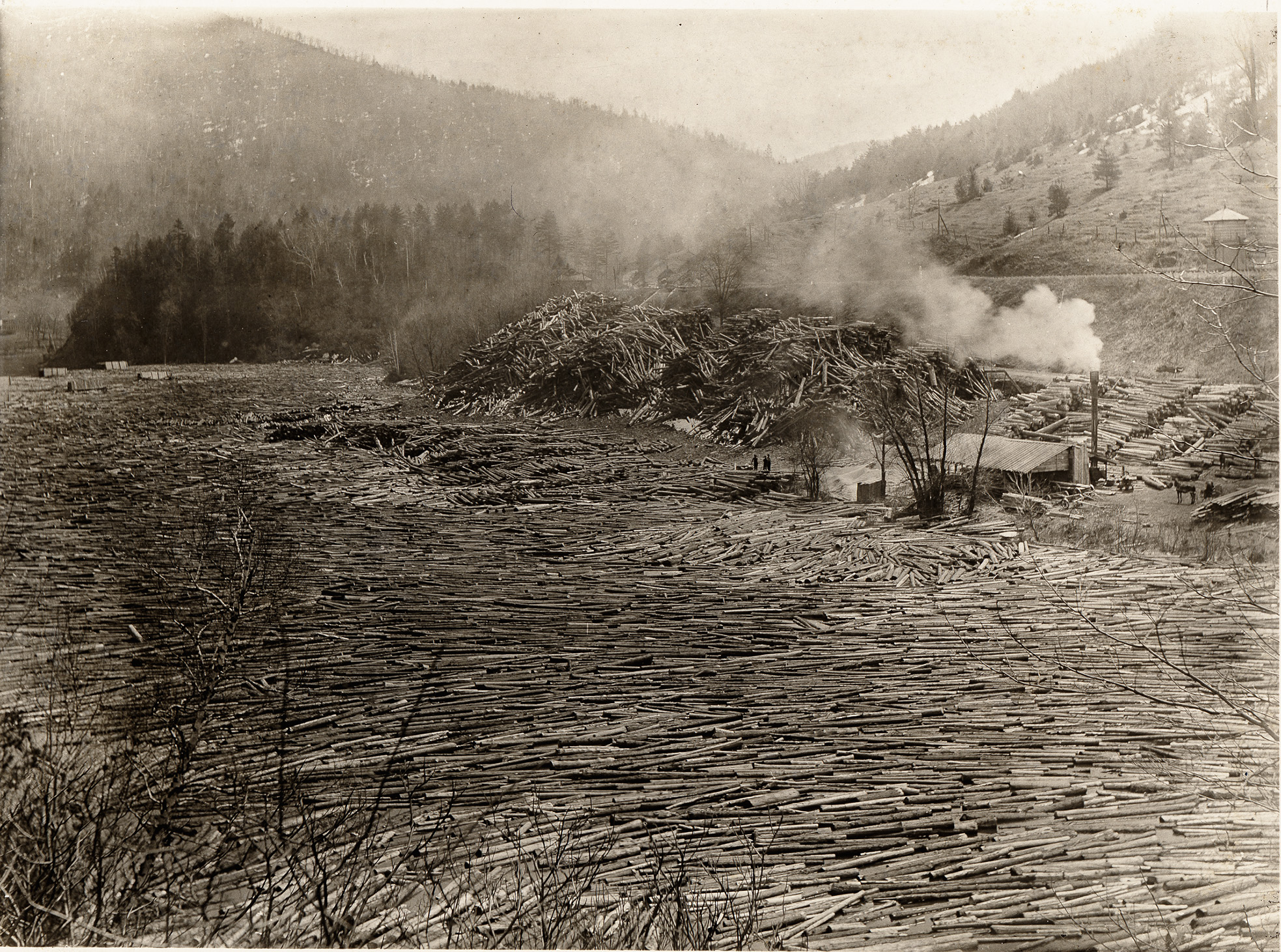 old photo of log drive